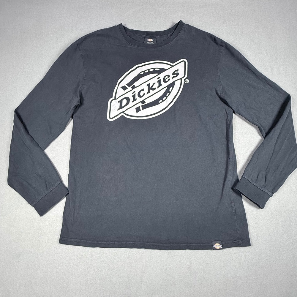 Dickies Mens‎ Long Sleeve Graphic T-Shirt Black Logo Crewneck Cotton Size Large